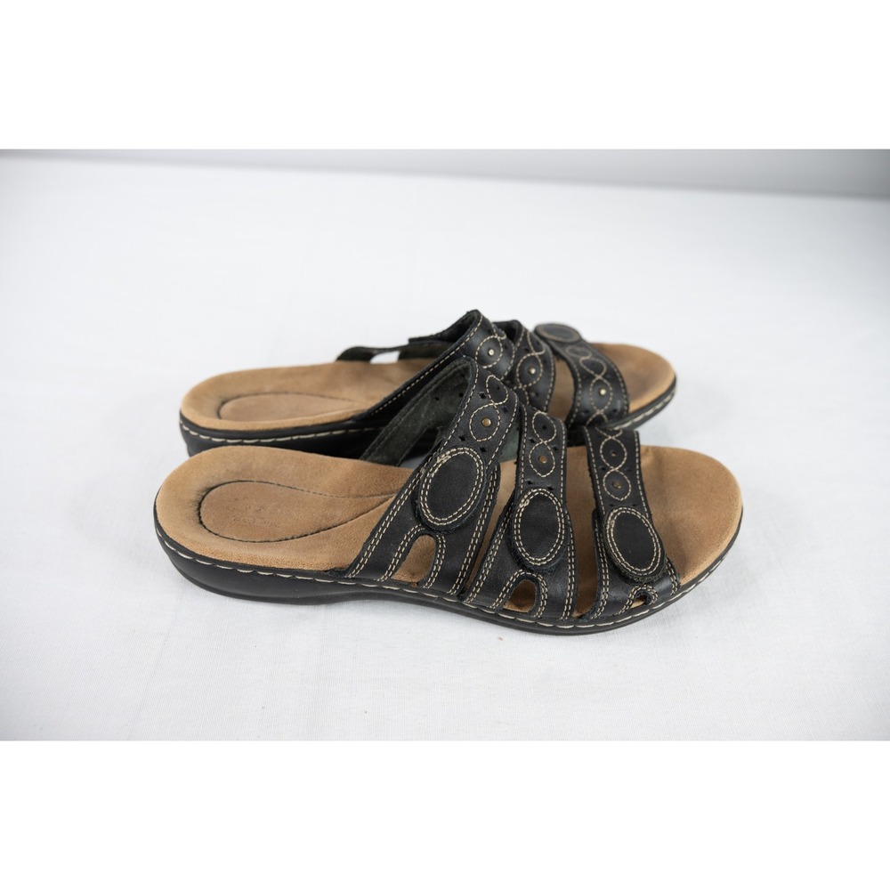 Clarks Leisa Cacti Q Slide Sandals Womens‎ 10 Black Leather shoes casual comfort - Picture 3 of 8